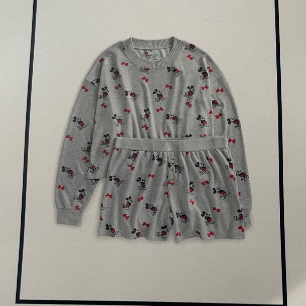 American Eagle Outfitters Gray Pajama Set with Red Accents